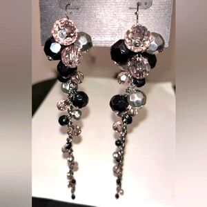 Black/Rose Crystal Earrings Holiday pierced